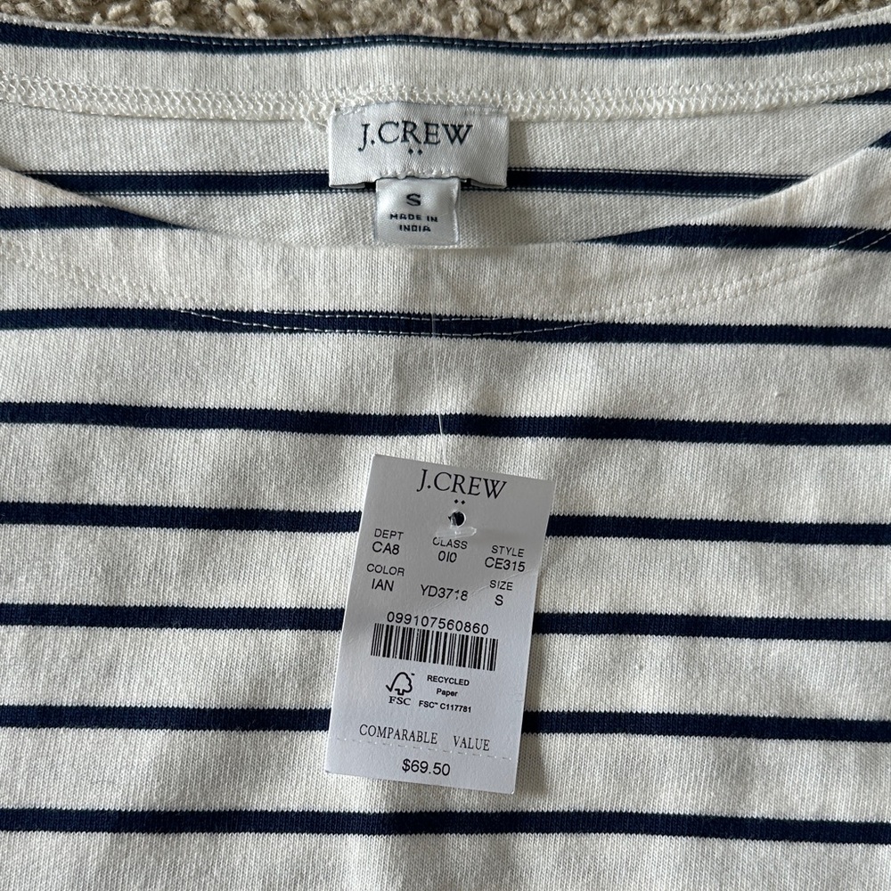 J. Crew Women’s Navy Stripe Long-Sleeve Top with Red Heart Elbow Patches - Picture 2 of 3